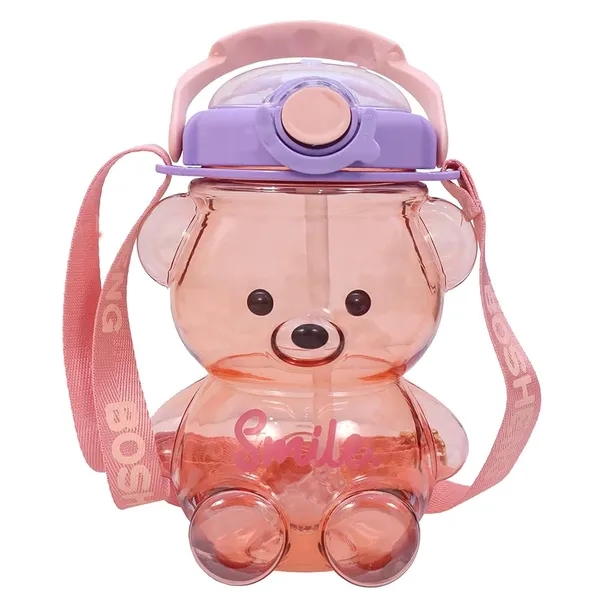 Multicolor_Smile_Bear_Water_Bottles_For___1000Ml_Bpa_Free_Spill_Proof_Straw_Soft_Handle_Water_Bottle_For___(Purple)