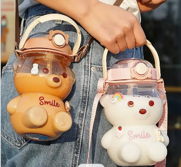 Multicolor_Smile_Bear_Water_Bottles_For___1000Ml_Bpa_Free_Spill_Proof_Straw_Soft_Handle_Water_Bottle_For___(Purple)