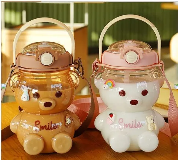 Multicolor_Smile_Bear_Water_Bottles_For___1000Ml_Bpa_Free_Spill_Proof_Straw_Soft_Handle_Water_Bottle_For___(Purple)
