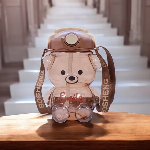Multicolor_Smile_Bear_Water_Bottles_For___1000Ml_Bpa_Free_Spill_Proof_Straw_Soft_Handle_Water_Bottle_For___(Brown)