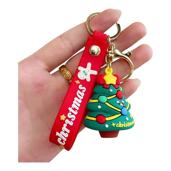 Multicolor_Cute_Kawaii_Christmas_Festival_Design_Backpack_Car_Key_Girls_Women_Men_Cartoon_Handbag_Wallet_Pvc_Keychain_(Christmas_Tree_&_House)