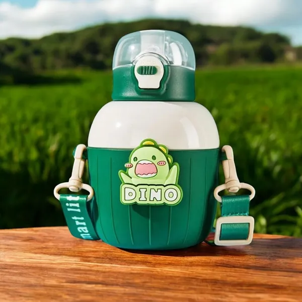 Multicolor_Insulated_Stainless_Steel_Water_Bottlecartoon_Hot_And_Cold_Water_Bottle,Double_Walled_Vacuum_Insulated_Stainless_Steel_Bottle,Thermos_Flask_With_Straw_(450_Ml)()_(Green)