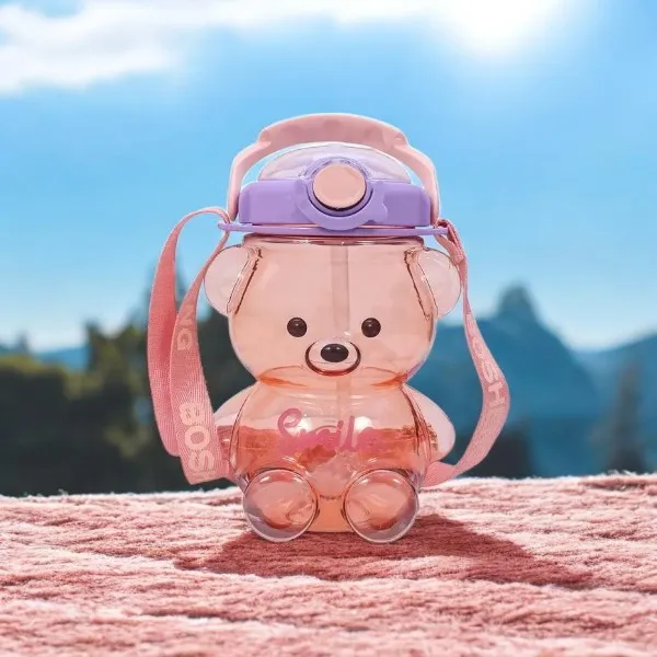 Multicolor_Smile_Bear_Water_Bottles_For___1000Ml_Bpa_Free_Spill_Proof_Straw_Soft_Handle_Water_Bottle_For___(Purple)