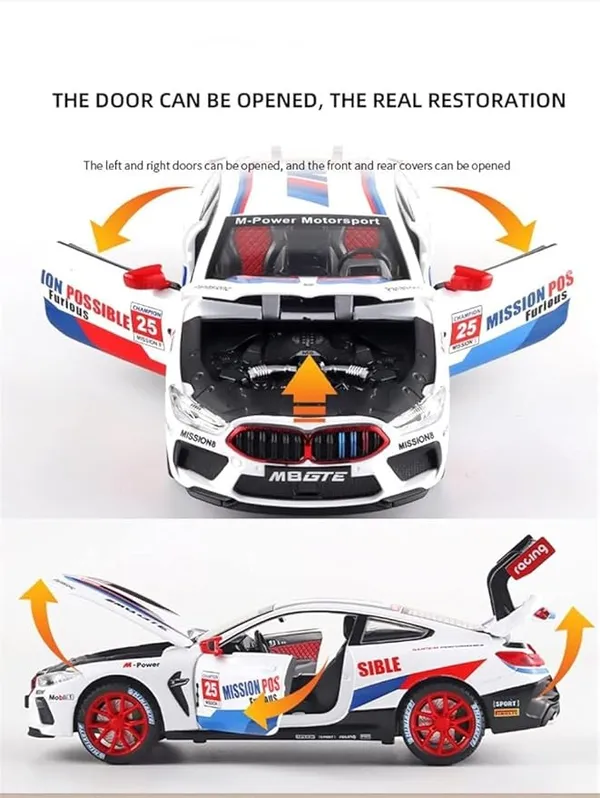 White_Bmw_M8_Competition_Coupe_Metal_1:38_Diecast_Model_Car_For