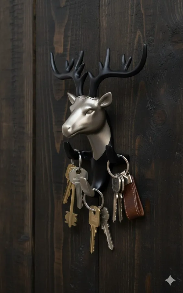 Deer_Head_Wall_Hook_&_Key_Holder_-_Silver_&_Black