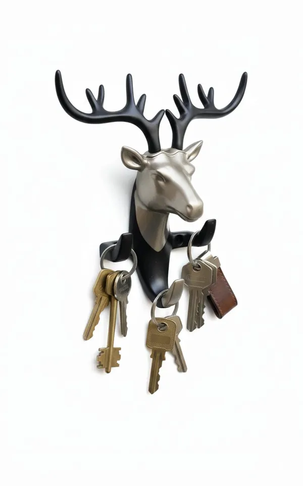 Deer_Head_Wall_Hook_&_Key_Holder_-_Silver_&_Black