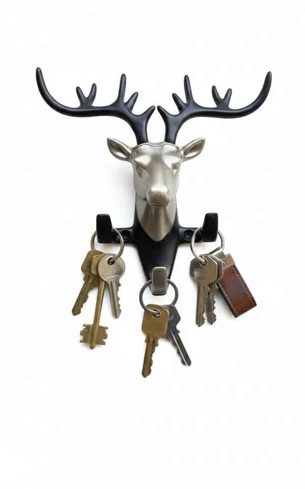 Deer_Head_Wall_Hook_&_Key_Holder_-_Silver_&_Black