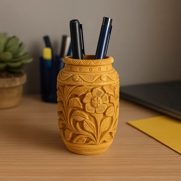 Handcrafted_Wooden_Floral_Pen_Stand_|_For_Office_Table_&_Desk_Stationary_Organizer