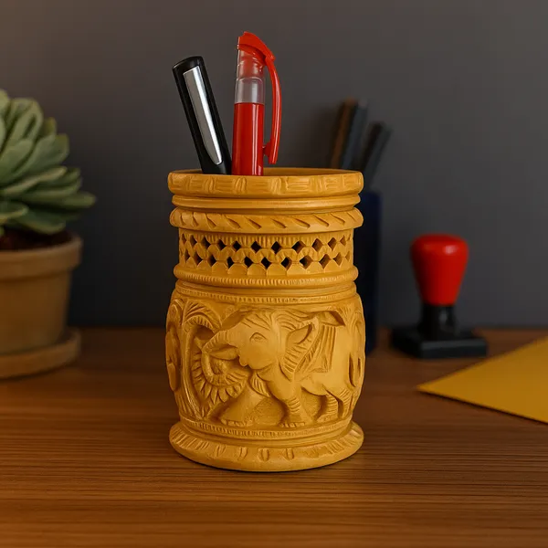 Handcrafts_Wooden_Pen_Stand_Hub_Compartments_Wood_Pen_Holder_|_10L_x_6.5W_x_10H_Centimeters