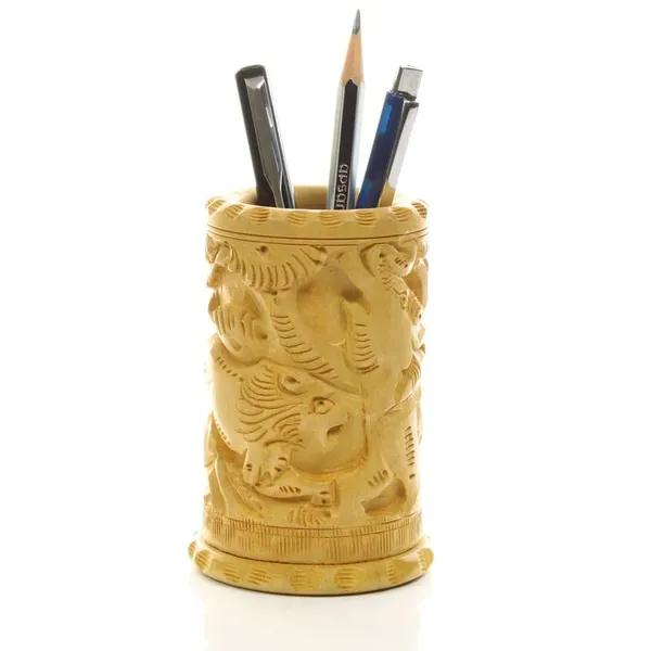 Wooden_Pen_Stand_Elephant_Hand-Carved_Office_Table_Desk_Stationary_Organizer_|_10L_x_6.5W_x_10H_Centimeters
