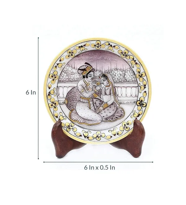Handicraft_Designer_Decorative_Akbar_jodha_Marble_Painting_Plate_Round_Shape_for_Gifts|_Beautiful_Gold_Color_Work_showpiece_for_Home_|_15L_x_1.3W_x_15H_Centimeters