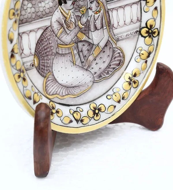 Handicraft_Designer_Decorative_Akbar_jodha_Marble_Painting_Plate_Round_Shape_for_Gifts|_Beautiful_Gold_Color_Work_showpiece_for_Home_|_15L_x_1.3W_x_15H_Centimeters