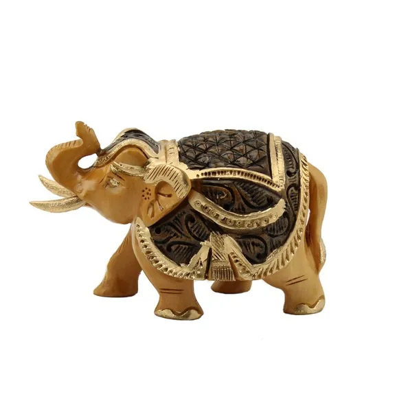 Golden_Elephant_Handcrafted_Carving_Showpiece_|_12L_x_7W_x_9H_Centimeters