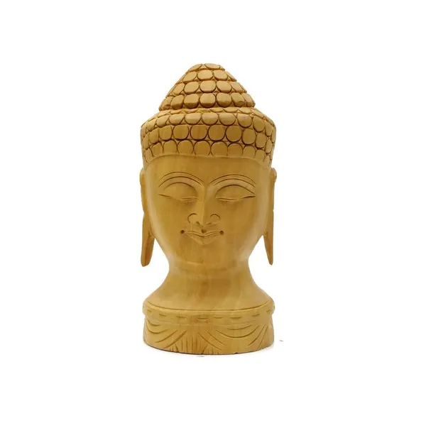 Wooden_Golden_Lord_Buddha_Head_Carving_Home_Decor_Showpiece_|_15.2L_x_10.2W_x_15.2H_Centimeters