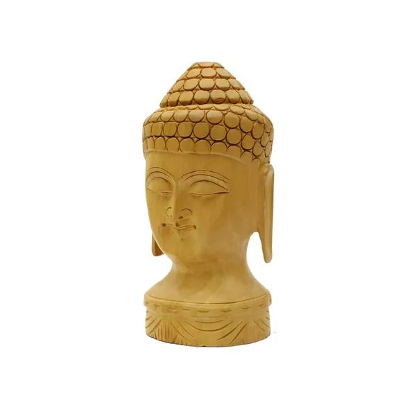 Wooden_Golden_Lord_Buddha_Head_Carving_Home_Decor_Showpiece_|_15.2L_x_10.2W_x_15.2H_Centimeters