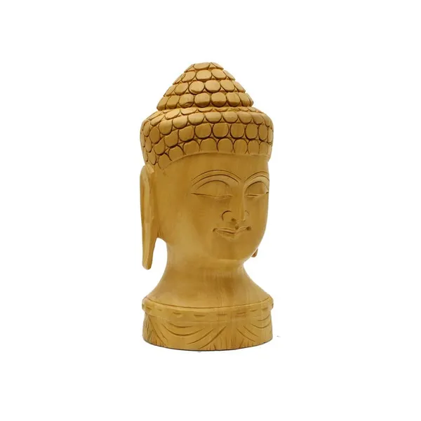 Wooden_Golden_Lord_Buddha_Head_Carving_Home_Decor_Showpiece_|_15.2L_x_10.2W_x_15.2H_Centimeters