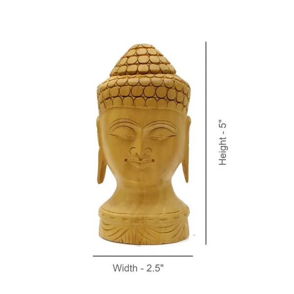 Wooden_Golden_Lord_Buddha_Head_Carving_Home_Decor_Showpiece_|_15.2L_x_10.2W_x_15.2H_Centimeters
