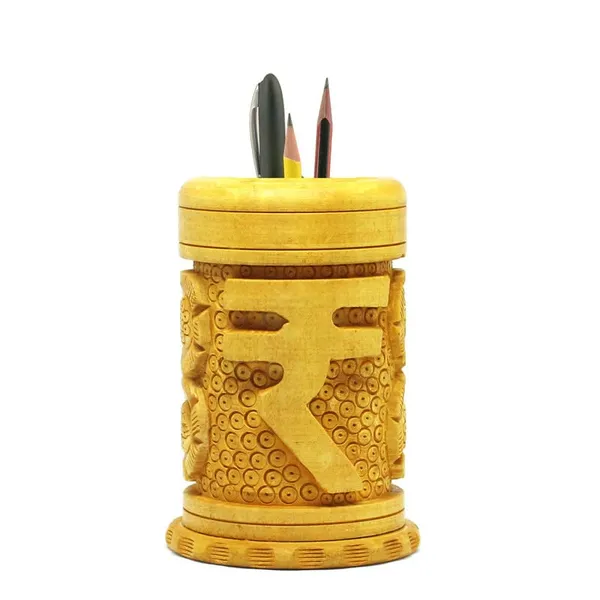Handcrafted_Wooden_Rupee_Pen_Stand_|_For_Office_&_Study_Table_|_10L_x_6.5W_x_10H_Centimeters
