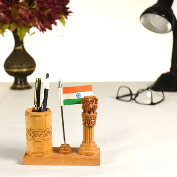 Handcrafted_Ashok_Stambh_&_National_Flag_Pen_Stand_|_For_Office_Desk_Decorative_|_12.7L_x_6.4W_x_12.7H_Centimeters