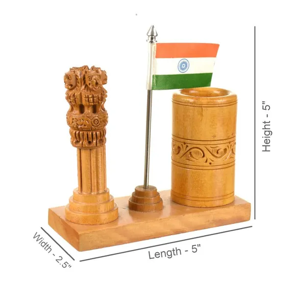 Handcrafted_Ashok_Stambh_&_National_Flag_Pen_Stand_|_For_Office_Desk_Decorative_|_12.7L_x_6.4W_x_12.7H_Centimeters