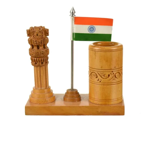 Handcrafted_Ashok_Stambh_&_National_Flag_Pen_Stand_|_For_Office_Desk_Decorative_|_12.7L_x_6.4W_x_12.7H_Centimeters