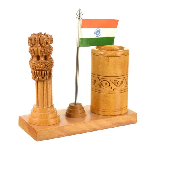 Handcrafted_Ashok_Stambh_&_National_Flag_Pen_Stand_|_For_Office_Desk_Decorative_|_12.7L_x_6.4W_x_12.7H_Centimeters