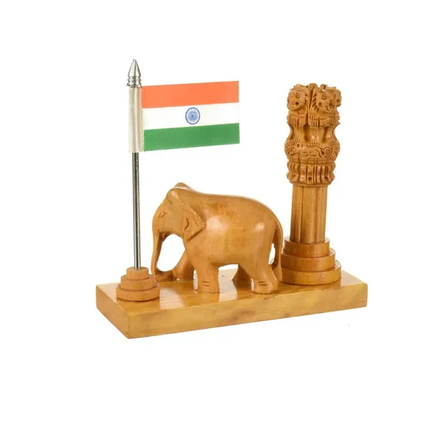 Handcrafted_Ashok_Stambh_with_Elephant_&_National_Flag_Pen_Stand_|_12.7L_x_6.4W_x_12.7H_Centimeters