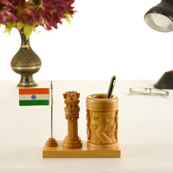 Handcrafted_National_Flag_with_Indian_Rupee_Pen_Stand_|_For_Office_Desk_Decorative_|_12.7L_x_6.4W_x_12.7H_Centimeters