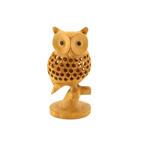 Brown_Wooden_Owl_Sitting_Tree_Branch_Handmade_Figure_With_Smooth_Carving_Work_|_12.7L_x_6.4W_x_12.7H_Centimeters