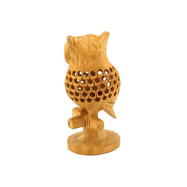 Brown_Wooden_Owl_Sitting_Tree_Branch_Handmade_Figure_With_Smooth_Carving_Work_|_12.7L_x_6.4W_x_12.7H_Centimeters