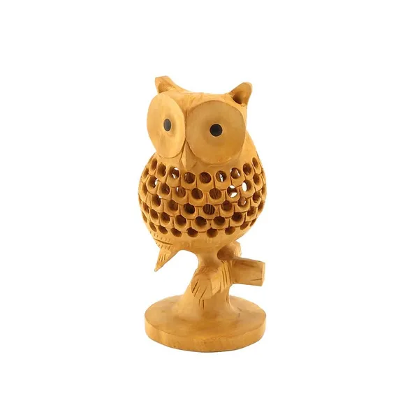 Brown_Wooden_Owl_Sitting_Tree_Branch_Handmade_Figure_With_Smooth_Carving_Work_|_12.7L_x_6.4W_x_12.7H_Centimeters