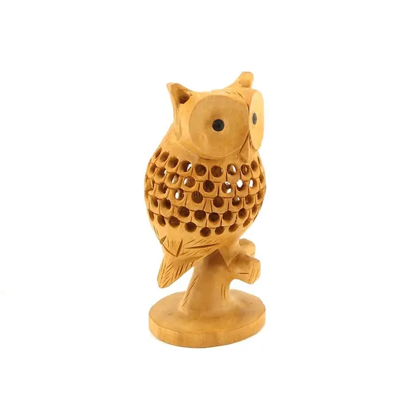 Brown_Wooden_Owl_Sitting_Tree_Branch_Handmade_Figure_With_Smooth_Carving_Work_|_12.7L_x_6.4W_x_12.7H_Centimeters