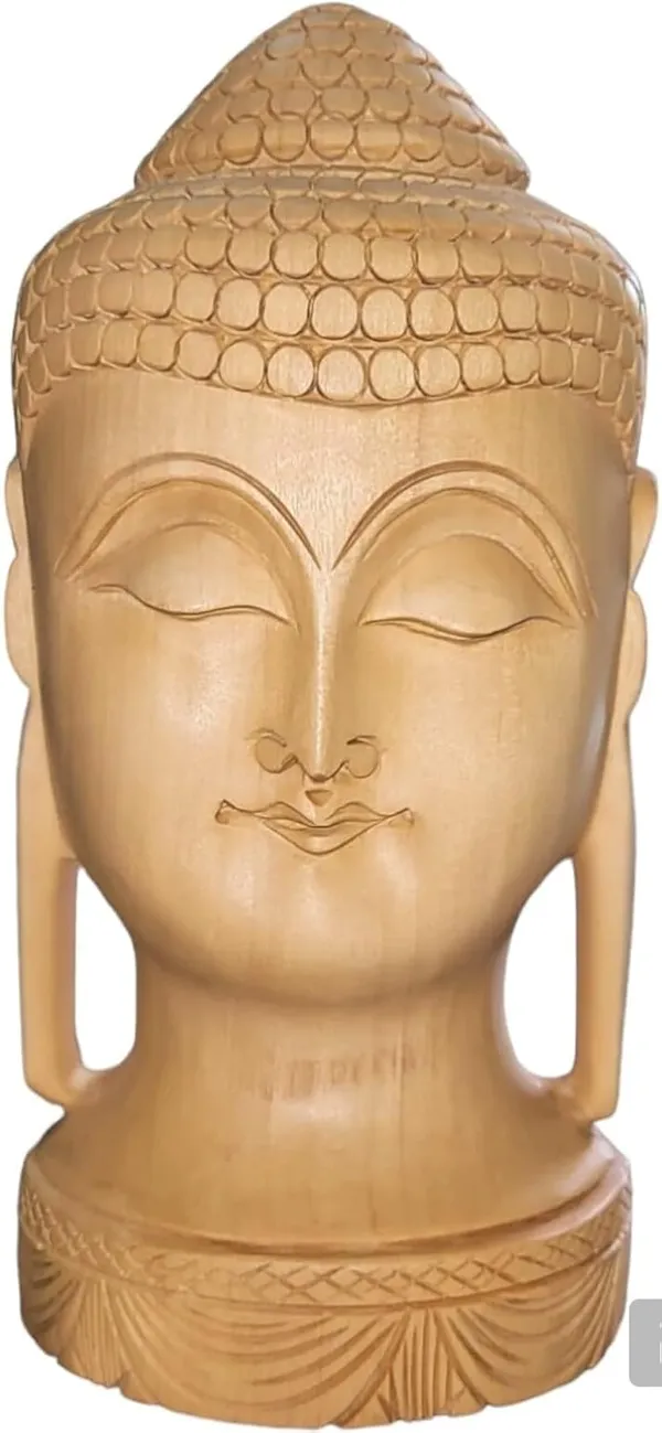 Wood_Carving_Meditating_Buddha_Bust_Statue_Good_Luck_Hindu_Decorative_8_inch_Decorative_Showpiece_|_?7D_x_7W_x_20H_Centimeters