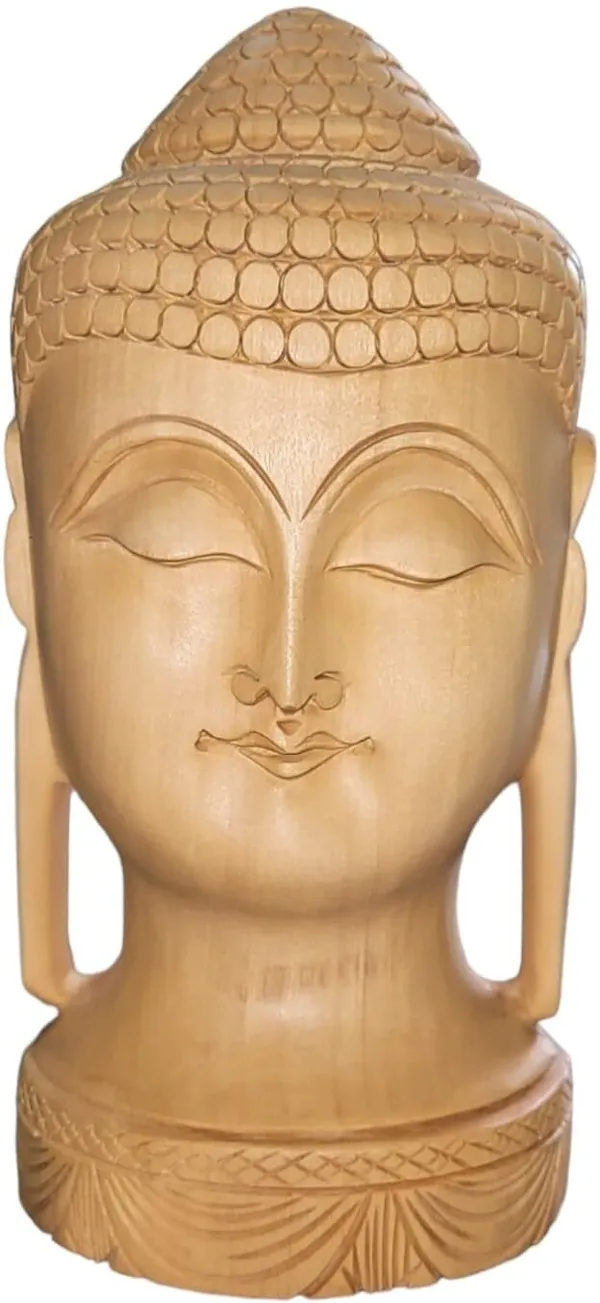 Wood_Carving_Meditating_Buddha_Bust_Statue_Good_Luck_Hindu_Decorative_8_inch_Decorative_Showpiece_|_?7D_x_7W_x_20H_Centimeters