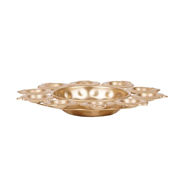 Vasu_Creation_Decorative_Gold-Toned_Pooja_Thali_with_10_Diyas,_Traditional_Floral_Design,_Metal_10_inch