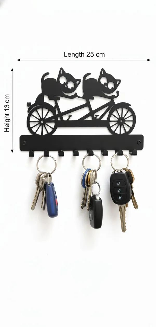 Vasu_Creation_Decorative_Iron_Key_Rack_-_Two_Cats_Riding_Bicycle_Silhouette_|_7_Hook_Metal_Key_Stand_for_Entryway,_Kids_Room,_and_Pet_Lovers