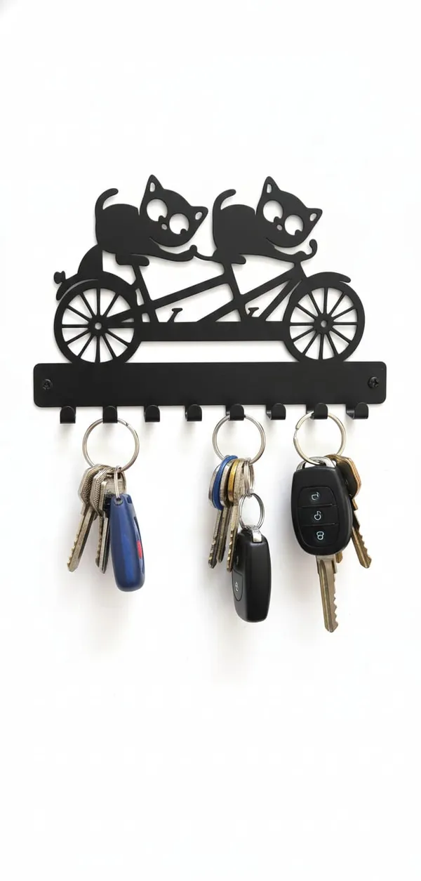 Vasu_Creation_Decorative_Iron_Key_Rack_-_Two_Cats_Riding_Bicycle_Silhouette_|_7_Hook_Metal_Key_Stand_for_Entryway,_Kids_Room,_and_Pet_Lovers