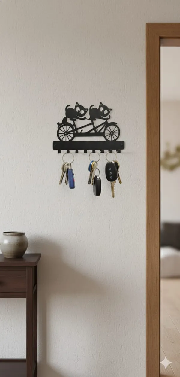 Vasu_Creation_Decorative_Iron_Key_Rack_-_Two_Cats_Riding_Bicycle_Silhouette_|_7_Hook_Metal_Key_Stand_for_Entryway,_Kids_Room,_and_Pet_Lovers