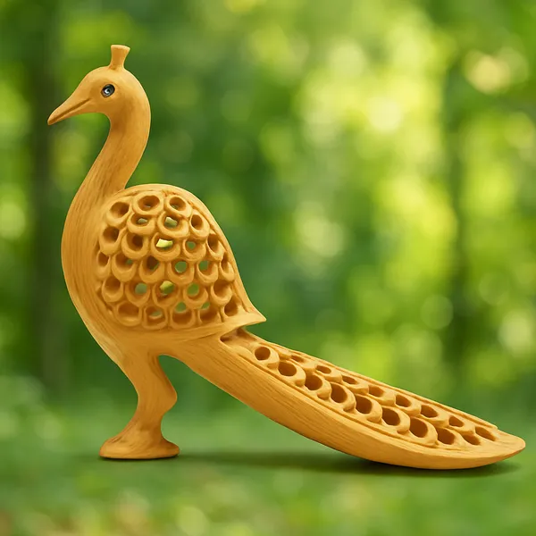Vasu_Creation_Decorative_Peacock_Figurine,_Yellow,_Lattice_Design,_Home_Decor