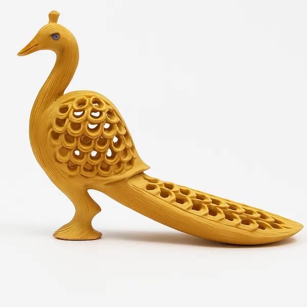 Vasu_Creation_Decorative_Peacock_Figurine,_Yellow,_Lattice_Design,_Home_Decor