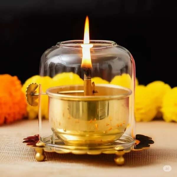 Vasu_Creation_Glass_Tea_Light_Holder_with_Metal_Base,_Decorative_Candle_Holder_with_Protective_Cover