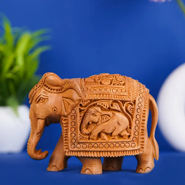 Vasu_Creation_Hand_Carved_Wooden_Elephant_Statue,_Traditional_Indian_Design,_Decorative_Figurine_with_Intricate_Details_4inch