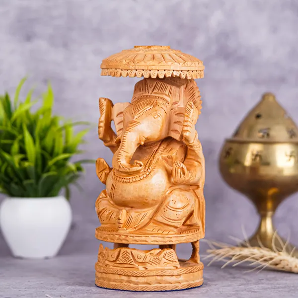 Vasu_Creation_Hand-Carved_Wooden_Lord_Ganesha_Statue_with_Decorative_Umbrella,_Traditional_Indian_Home_Decor
