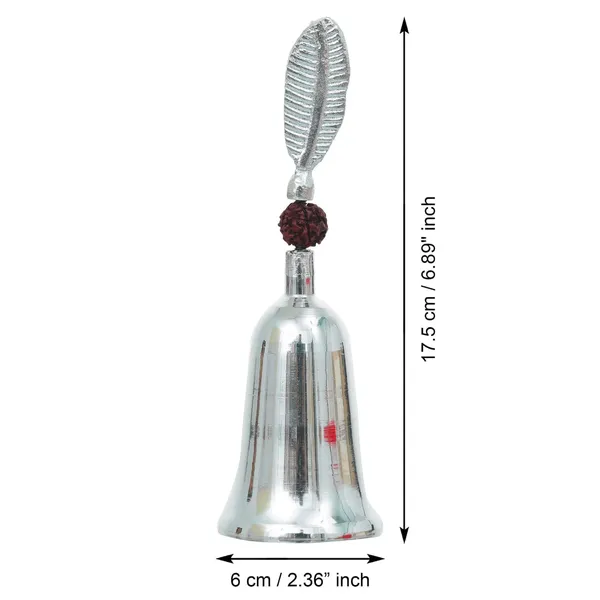 Vasu_Creation_Handcrafted_Pooja_Bell_with_Rudraksha_with_Velvet_Box_for_Home/Office_Decor/Brass_Hand_Puja_Bell/Pooja_Ghanti_Bell_(Silver))