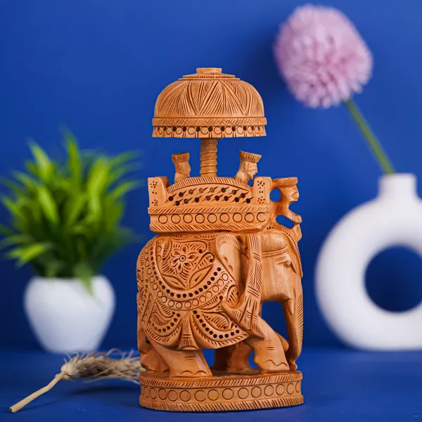 Vasu_Creation_Handcrafted_Wooden_Elephant_Ambari_Sculpture,_Traditional_Indian_Art,_Intricate_Carved_Design