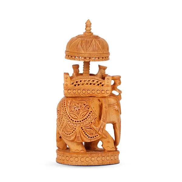 Vasu_Creation_Handcrafted_Wooden_Elephant_Ambari_Sculpture,_Traditional_Indian_Art,_Intricate_Carved_Design