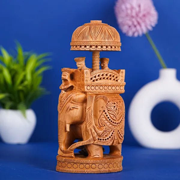 Vasu_Creation_Handcrafted_Wooden_Elephant_Ambari_Sculpture,_Traditional_Indian_Art,_Intricate_Carved_Design