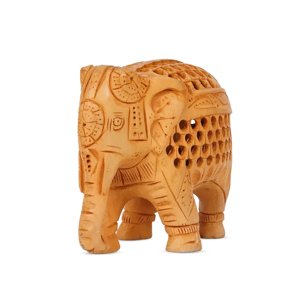 Vasu_Creation_Handcrafted_Wooden_Elephant_Figurine,_Traditional_Indian_Design,_Jali_Work,_Natural_Wood_Carving