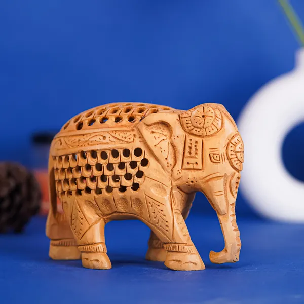 Vasu_Creation_Handcrafted_Wooden_Elephant_Figurine,_Traditional_Indian_Design,_Jali_Work,_Natural_Wood_Carving