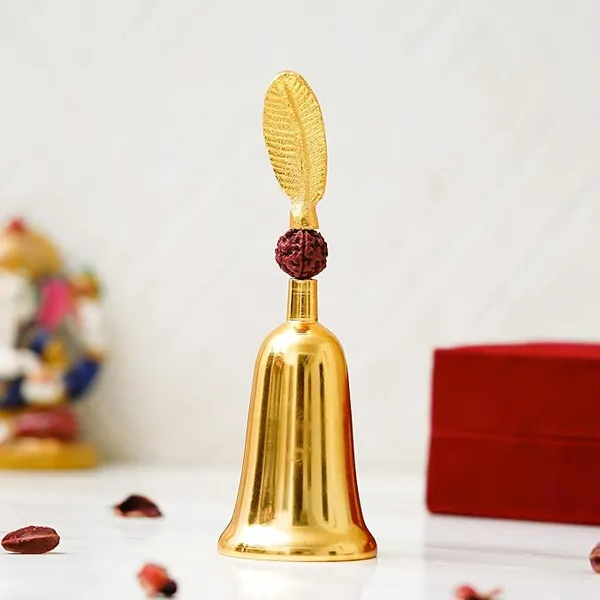 Vasu_Creation_Handcrafted_Pooja_Bell_with_Rudraksha_with_Velvet_Box_for_Home/Office_Decor/Brass_Hand_Puja_Bell/Pooja_Ghanti_Bell_(Gold)